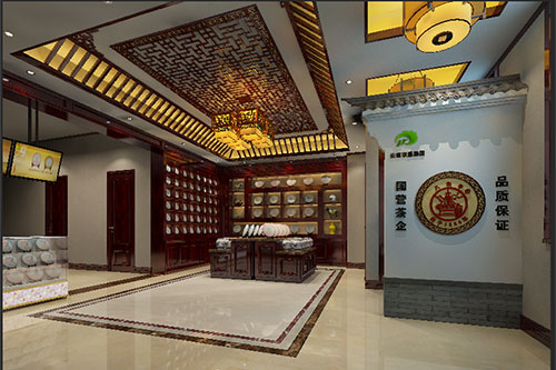 崇左古朴典雅的中式茶叶店大堂设计效果图