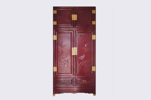 崇左高端中式家居装修深红色纯实木衣柜