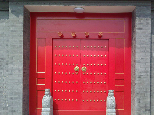 崇左中国传统四合院系列朱红色中式木制大门木作